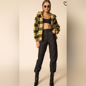 Revolve teddy jacket in yellow plaid